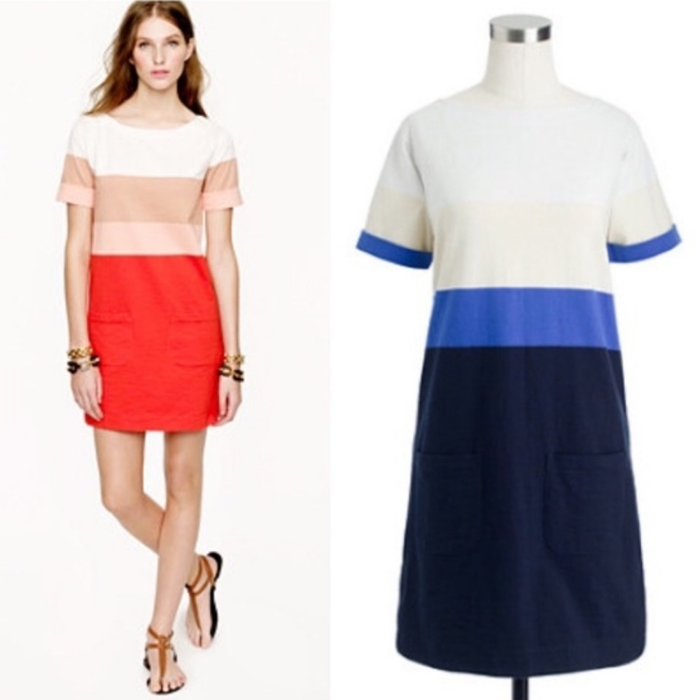J. CREW Blue & Cream Colorblock 2 Pocket Short Sleeve Shift Dress
